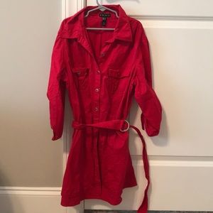 Red Button Down Blouse with attached Belt medium